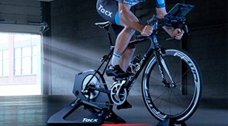 Cyclist training on an indoor smart trainer